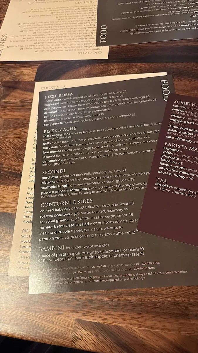 Menu, Osteria Epoca
