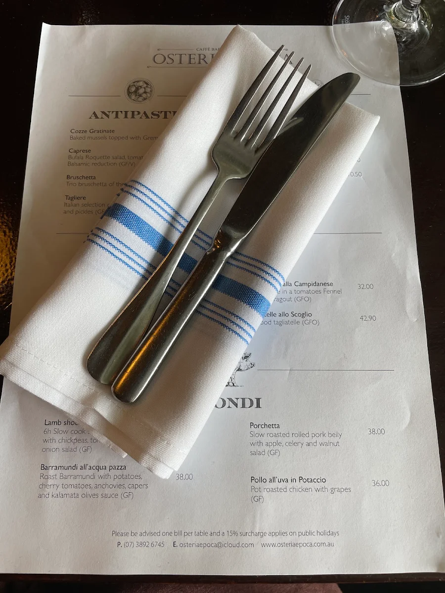 Menu, Osteria Epoca
