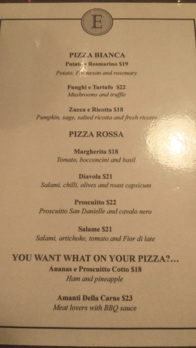 Menu, Osteria Epoca