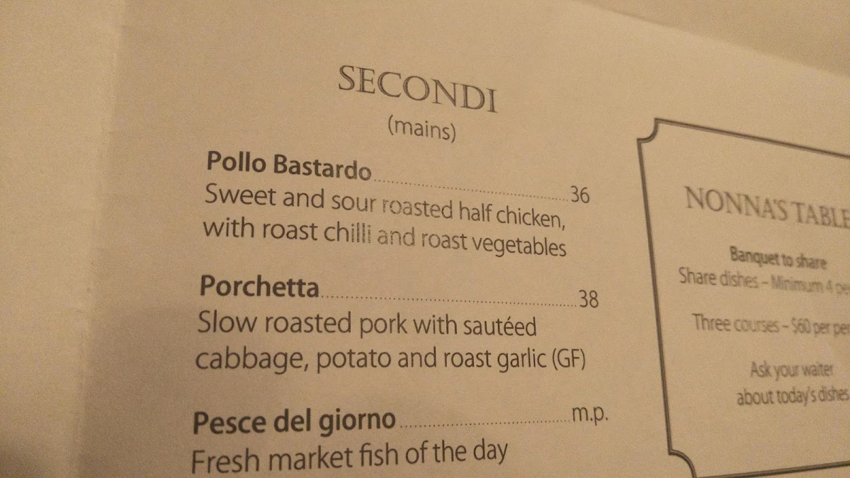 Menu, Osteria Epoca