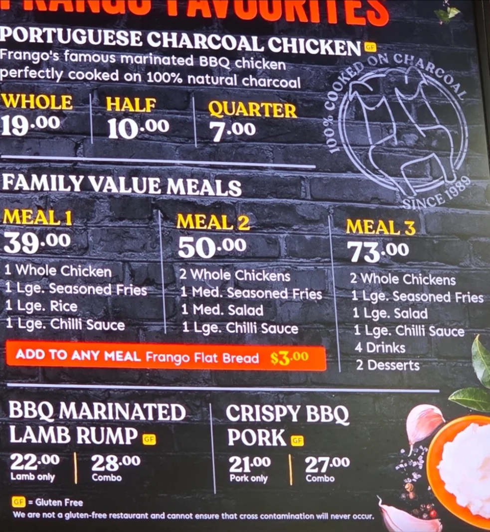 Menu, Frango Kent Street