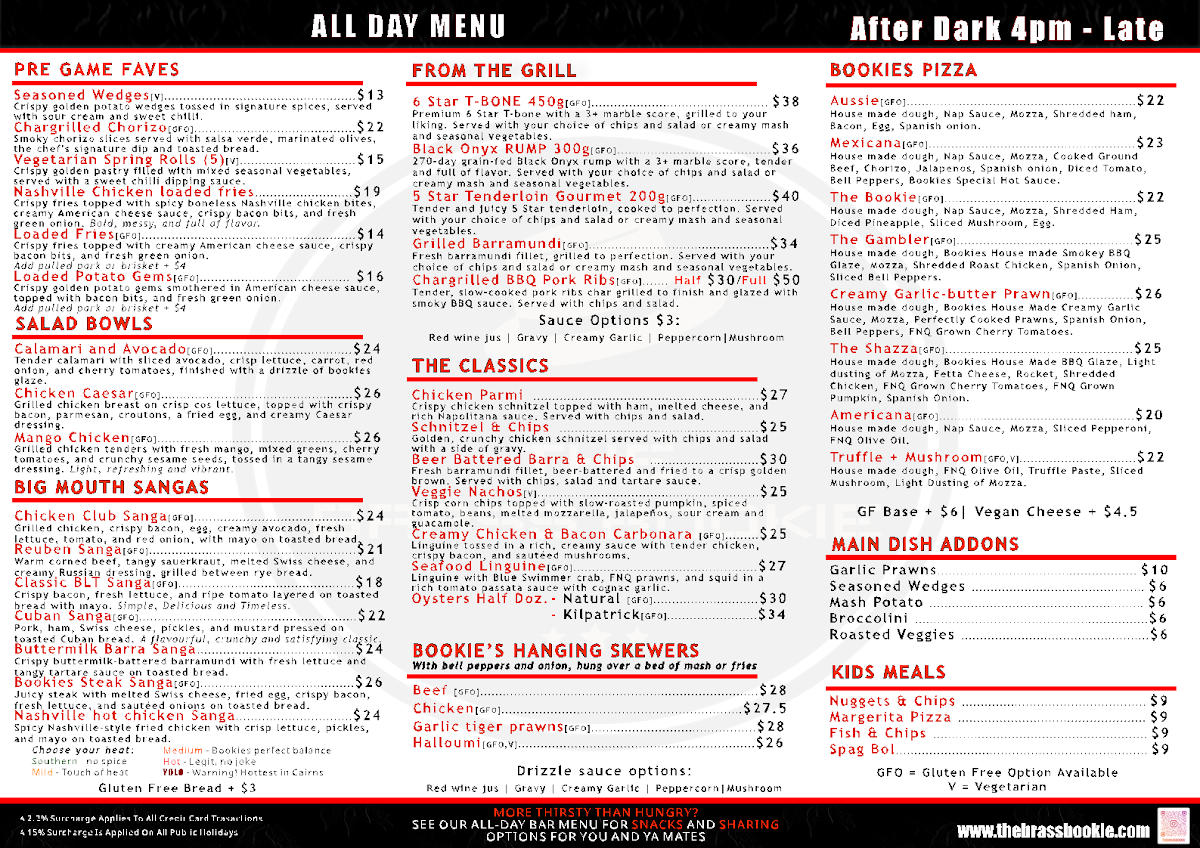 Menu, The Brass Bookie