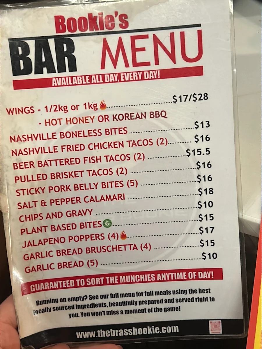 Menu, The Brass Bookie