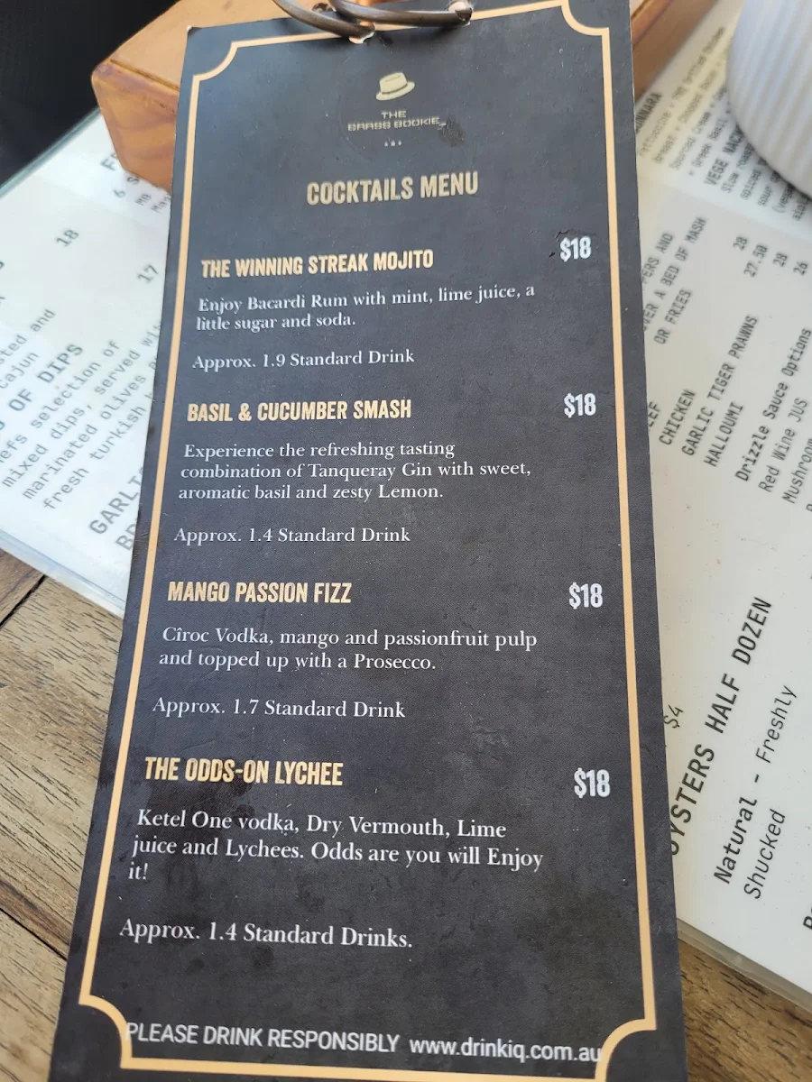 Menu, The Brass Bookie
