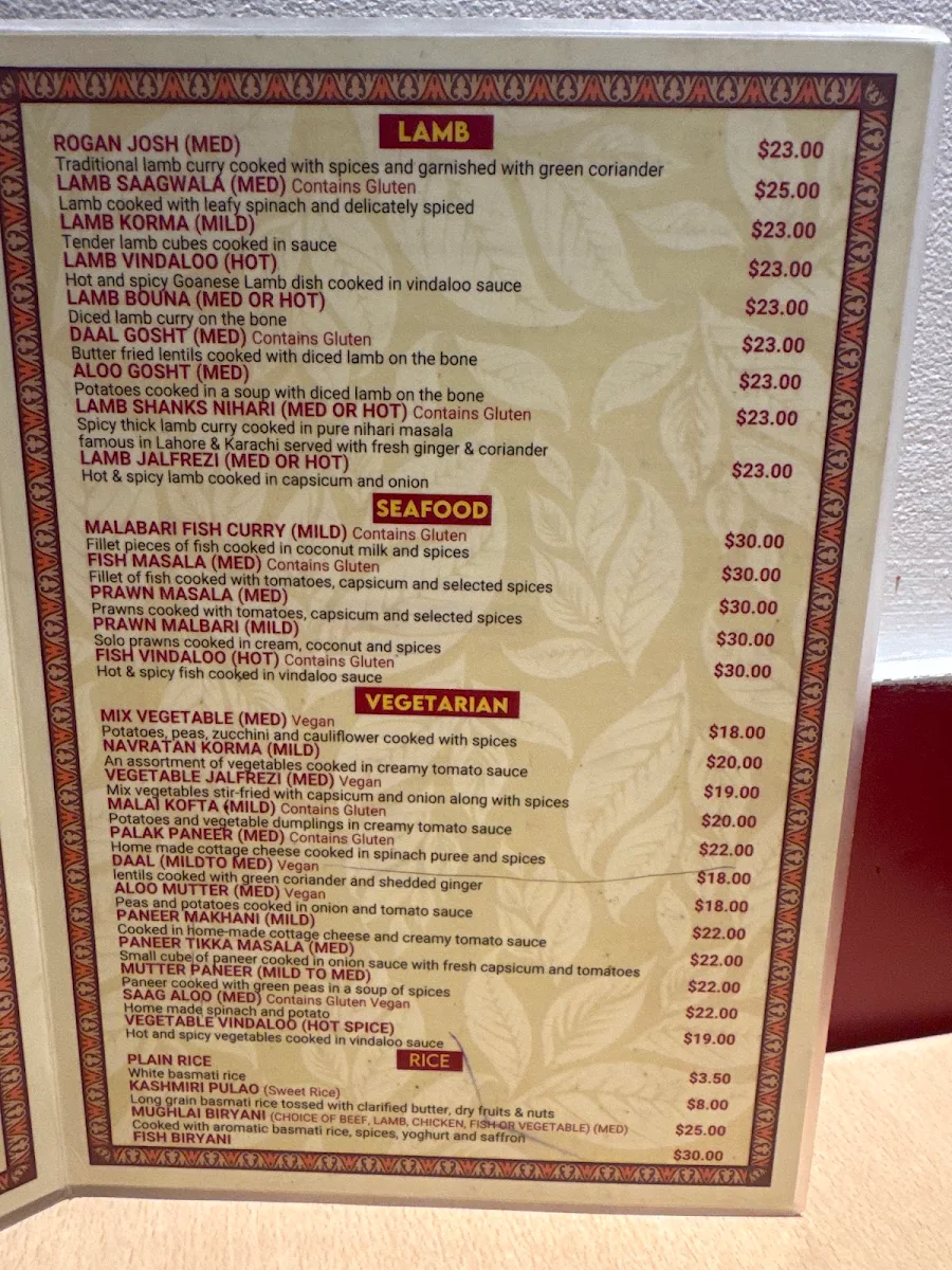 Menu, Tandoori Hut Newtown