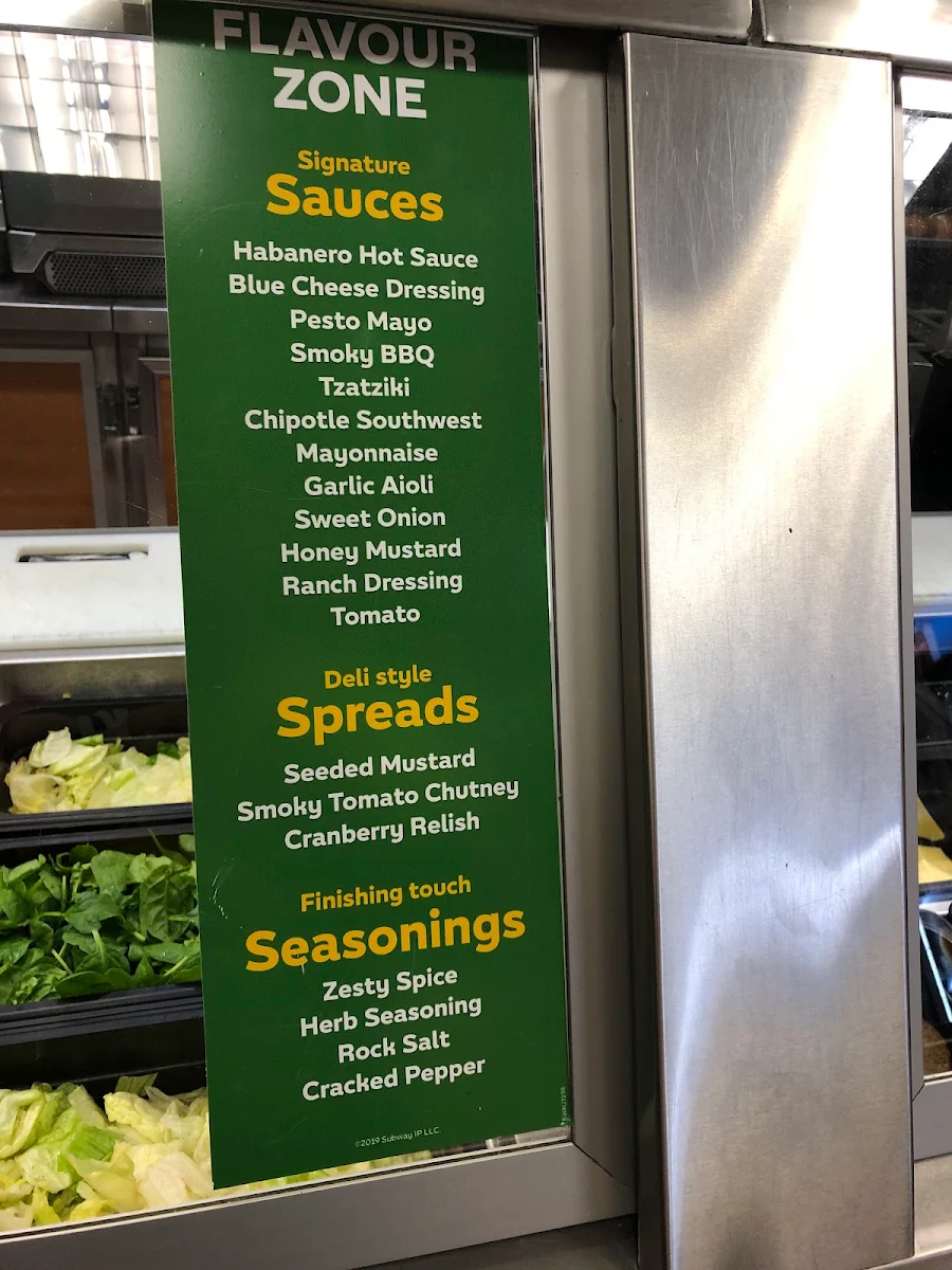 Menu, Subway