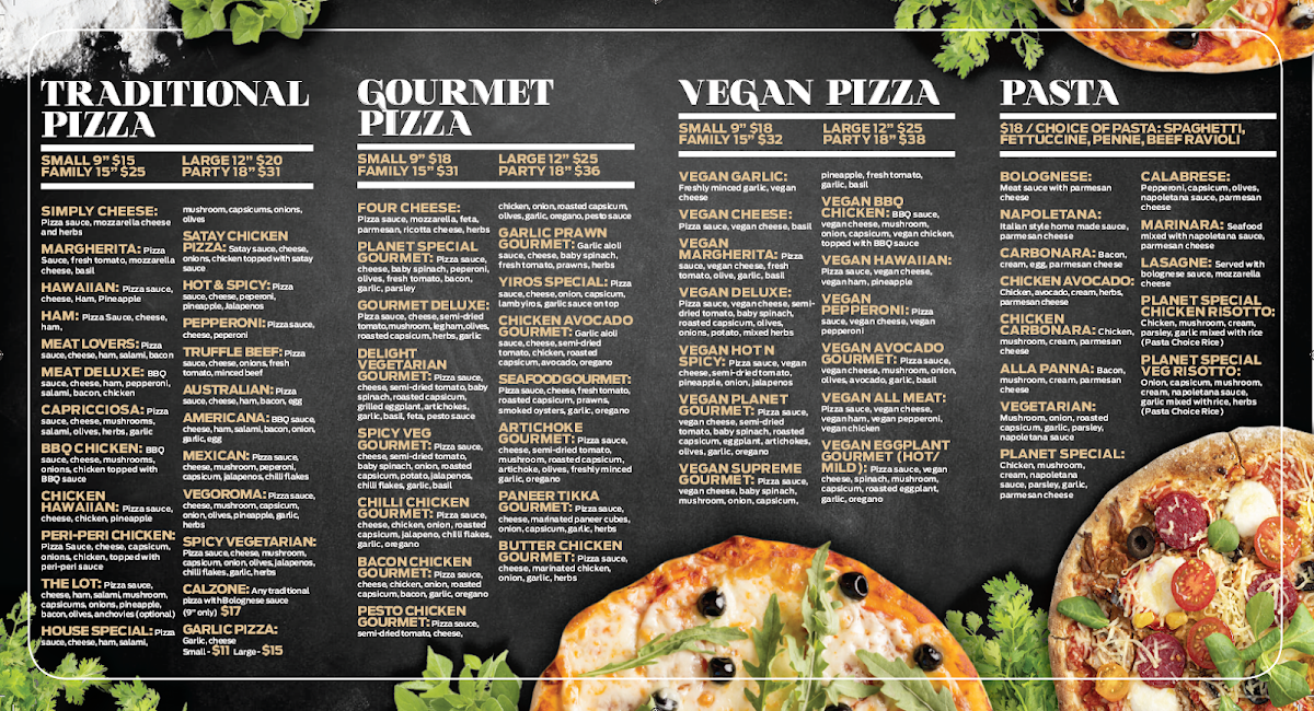Menu, Pizza N Pasta Planet