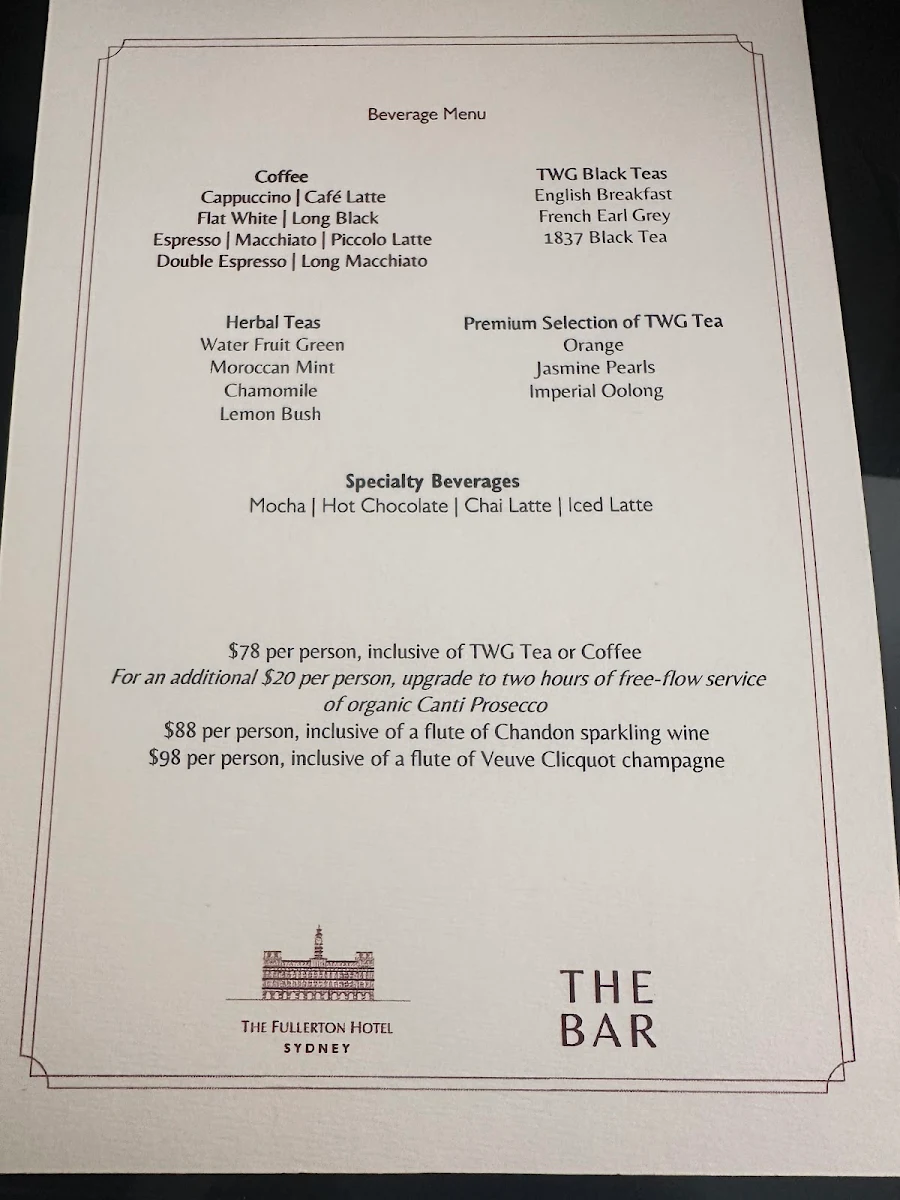 Menu, The Bar