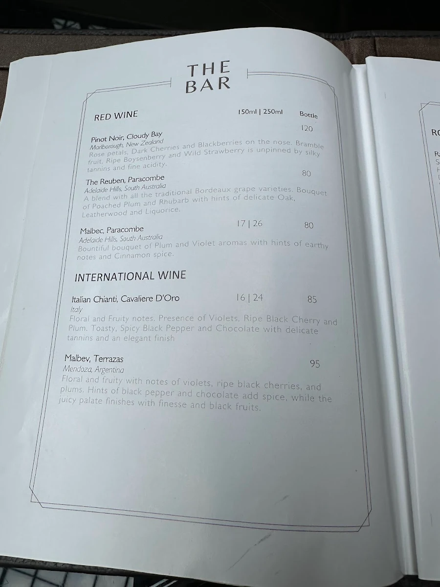 Menu, The Bar