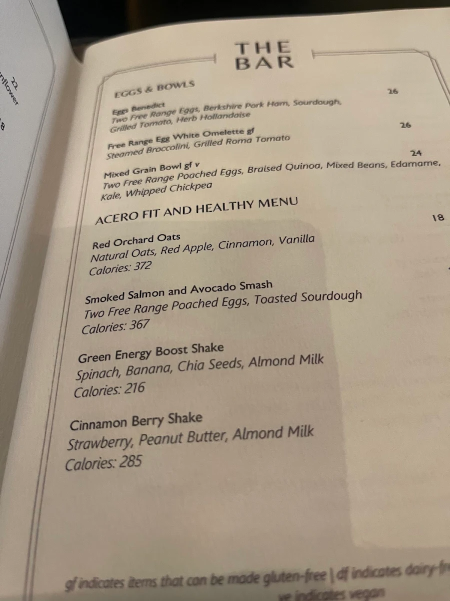 Menu, The Bar