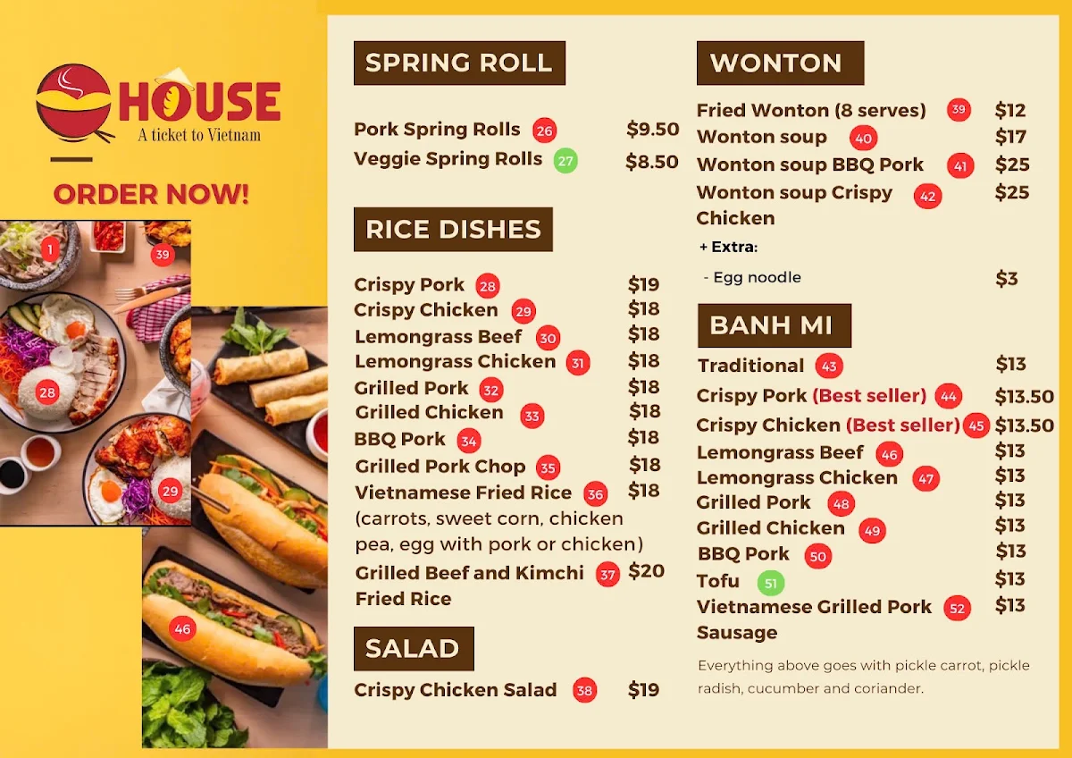 Menu, Q House - A Ticket to Viet Nam