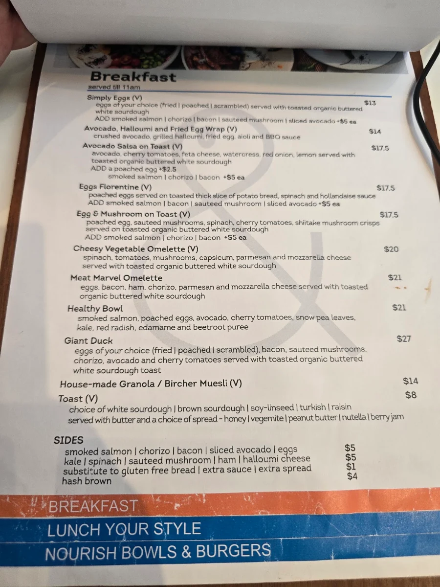 Menu, The Naked Duck Bond St