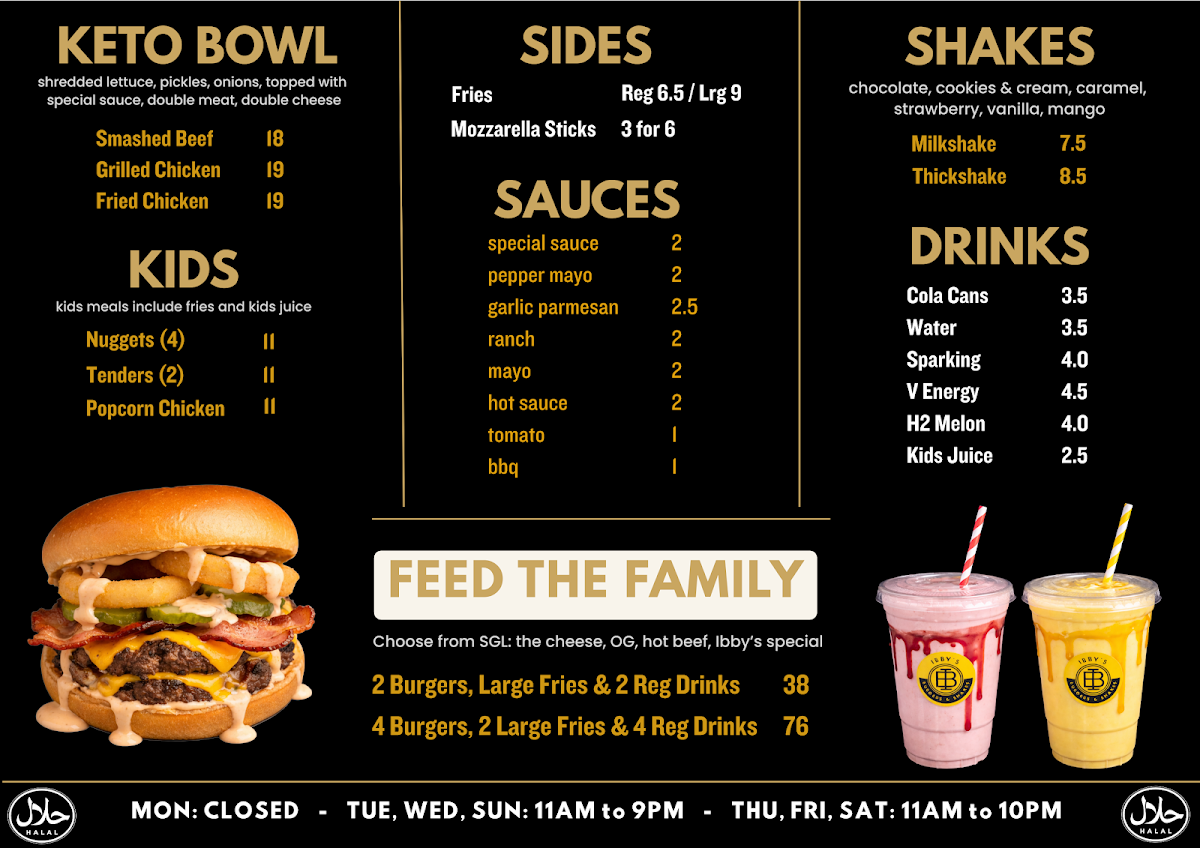 Menu, Ibby’s Burgers & Shakes