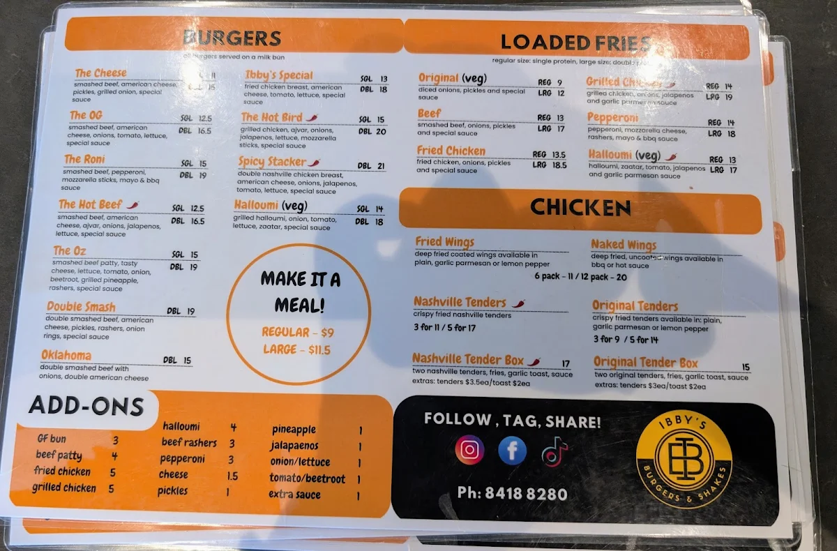 Menu, Ibby’s Burgers & Shakes