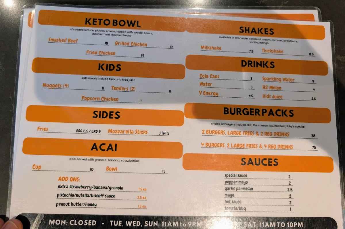 Menu, Ibby’s Burgers & Shakes