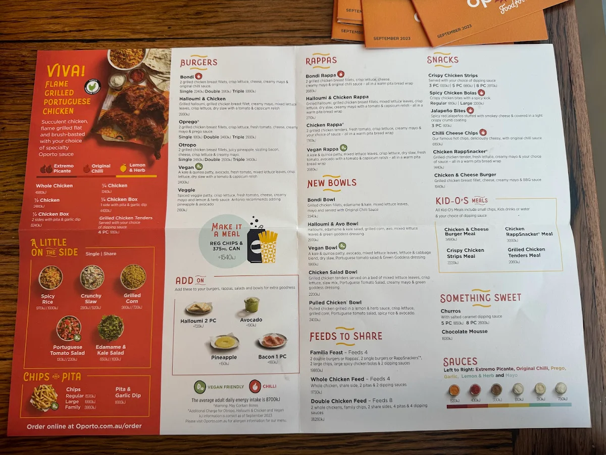 Menu, Oporto Ampol Rouse Hill Drive Through