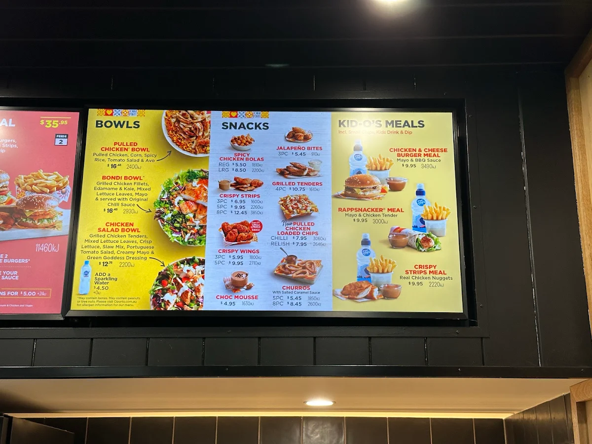 Menu, Oporto Ampol Rouse Hill Drive Through