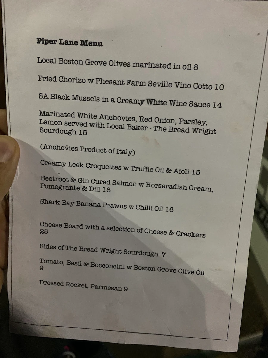 Menu, Jambinu- Formally Piper Lane Cafe