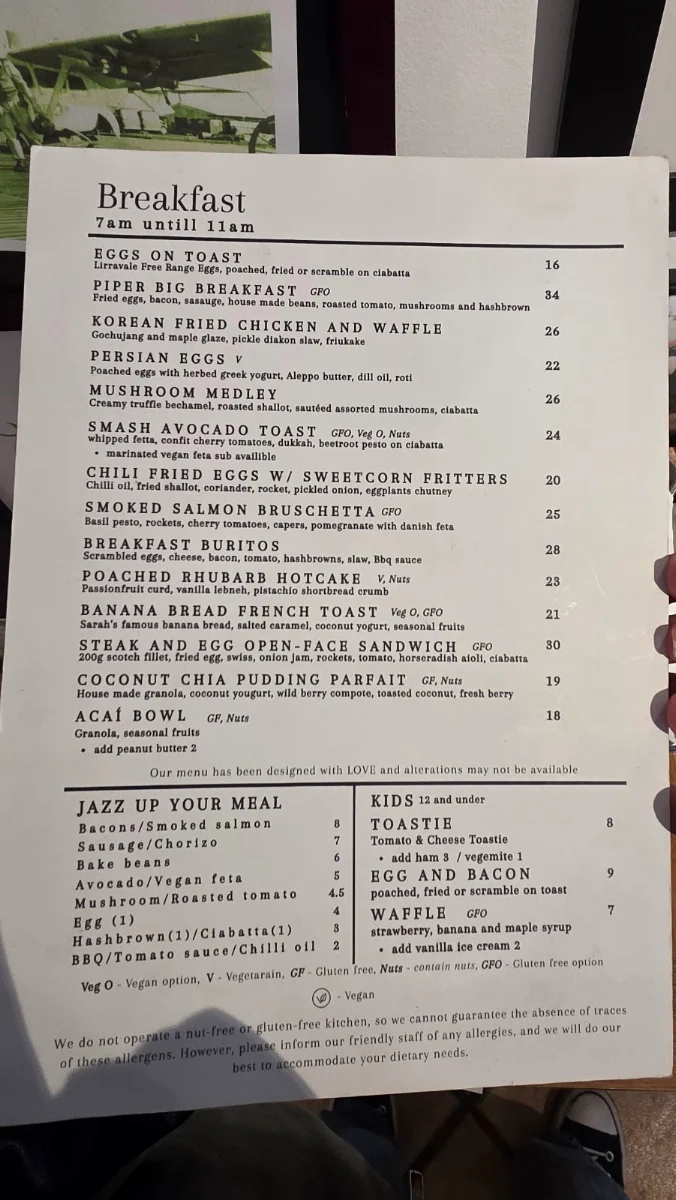 Menu, Jambinu- Formally Piper Lane Cafe