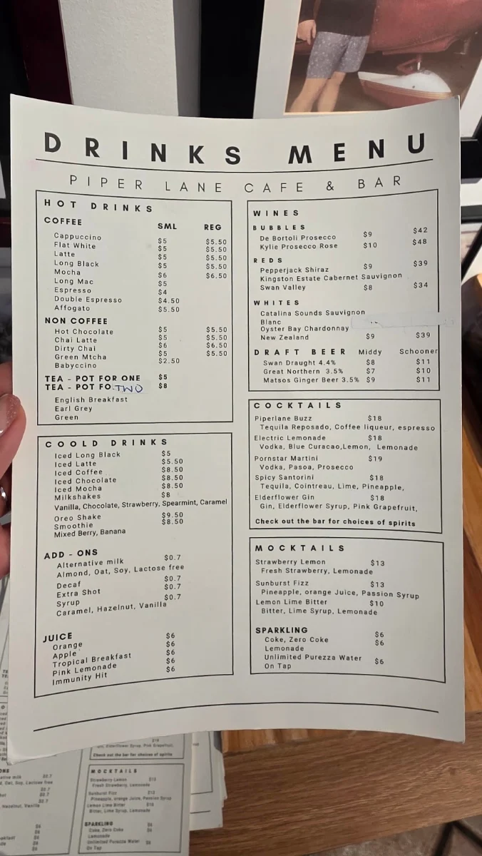 Menu, Jambinu- Formally Piper Lane Cafe