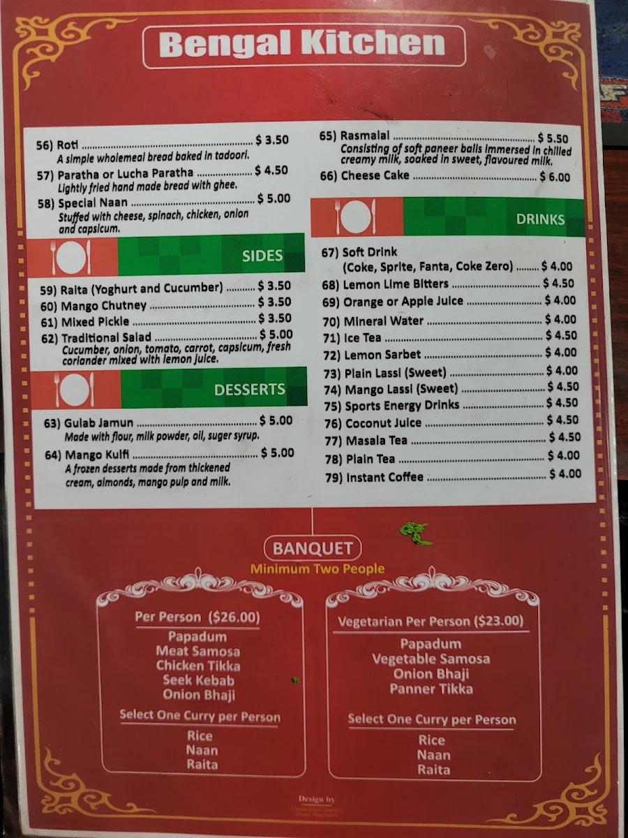 Menu, Bengal Kitchen