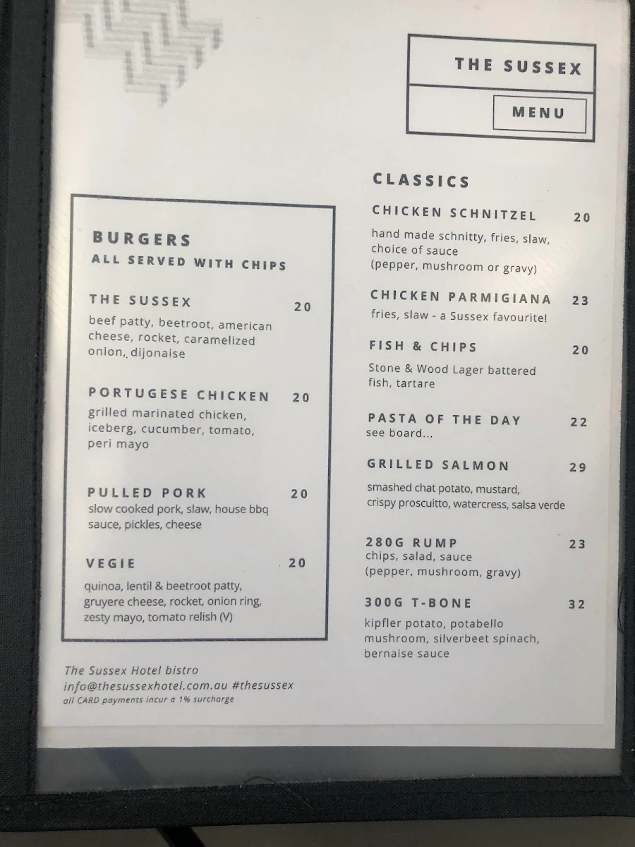 Menu, The Sussex Hotel