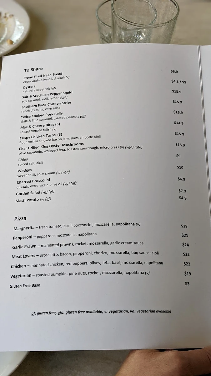 Menu, Port Kennedy Tavern
