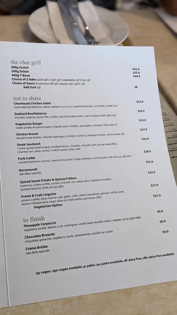 Menu, Port Kennedy Tavern