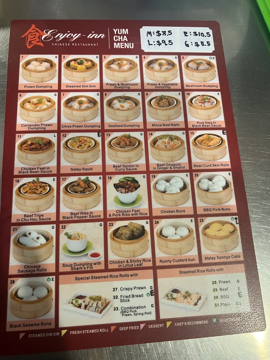 Menu, Enjoy Inn Hamilton