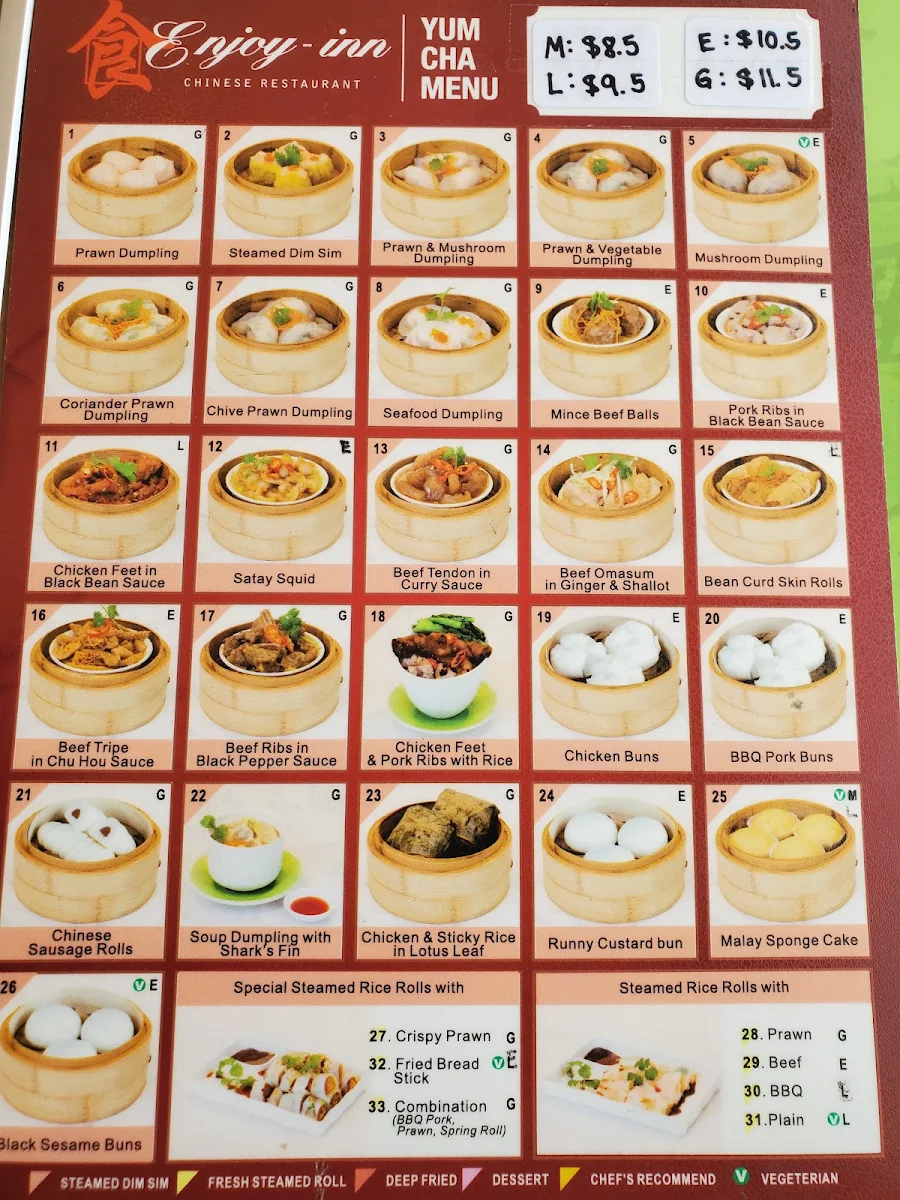 Menu, Enjoy Inn Hamilton
