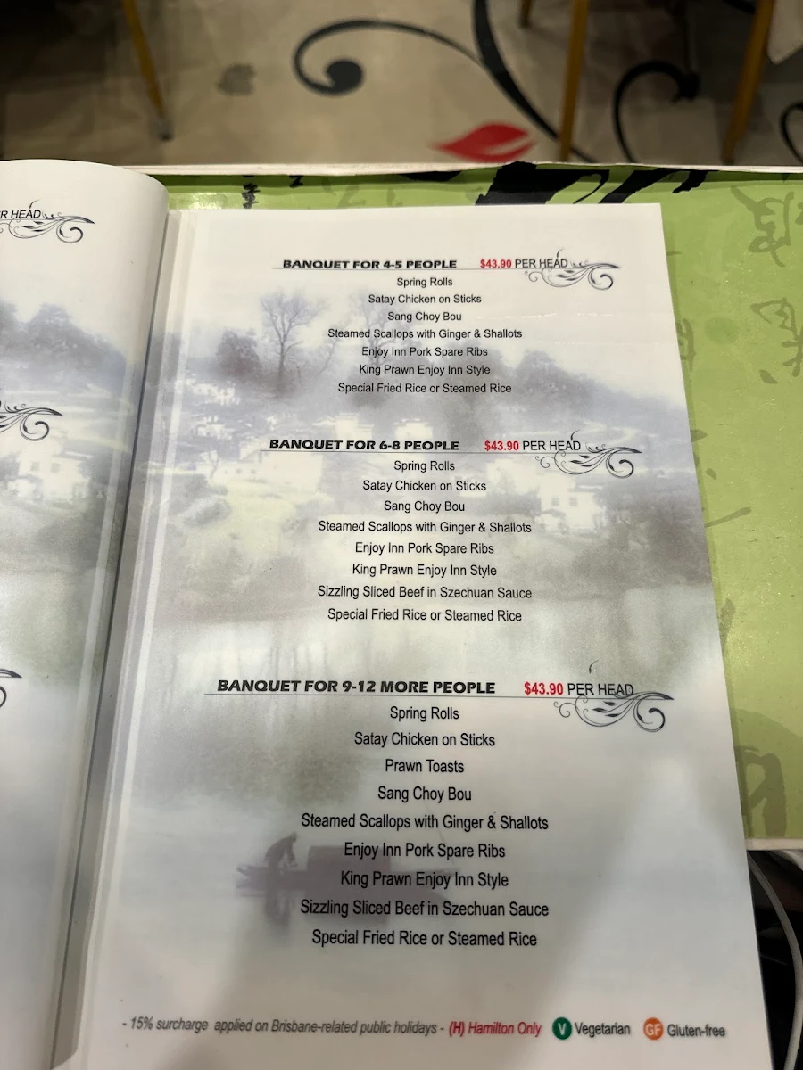 Menu, Enjoy Inn Hamilton