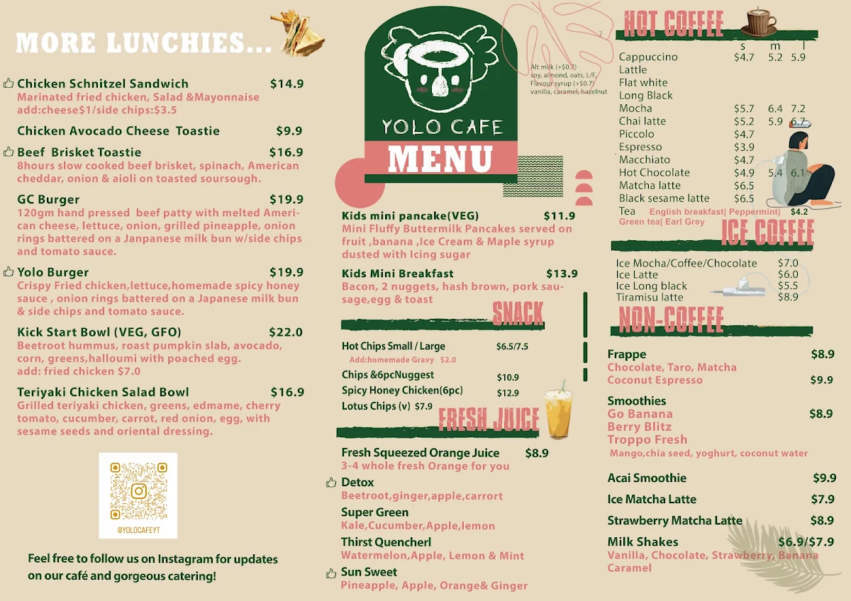 Menu, Yolo Cafe