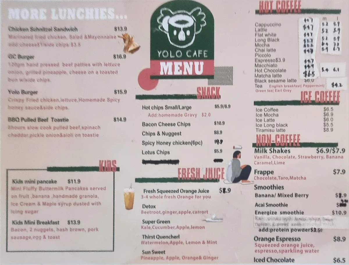 Menu, Yolo Cafe