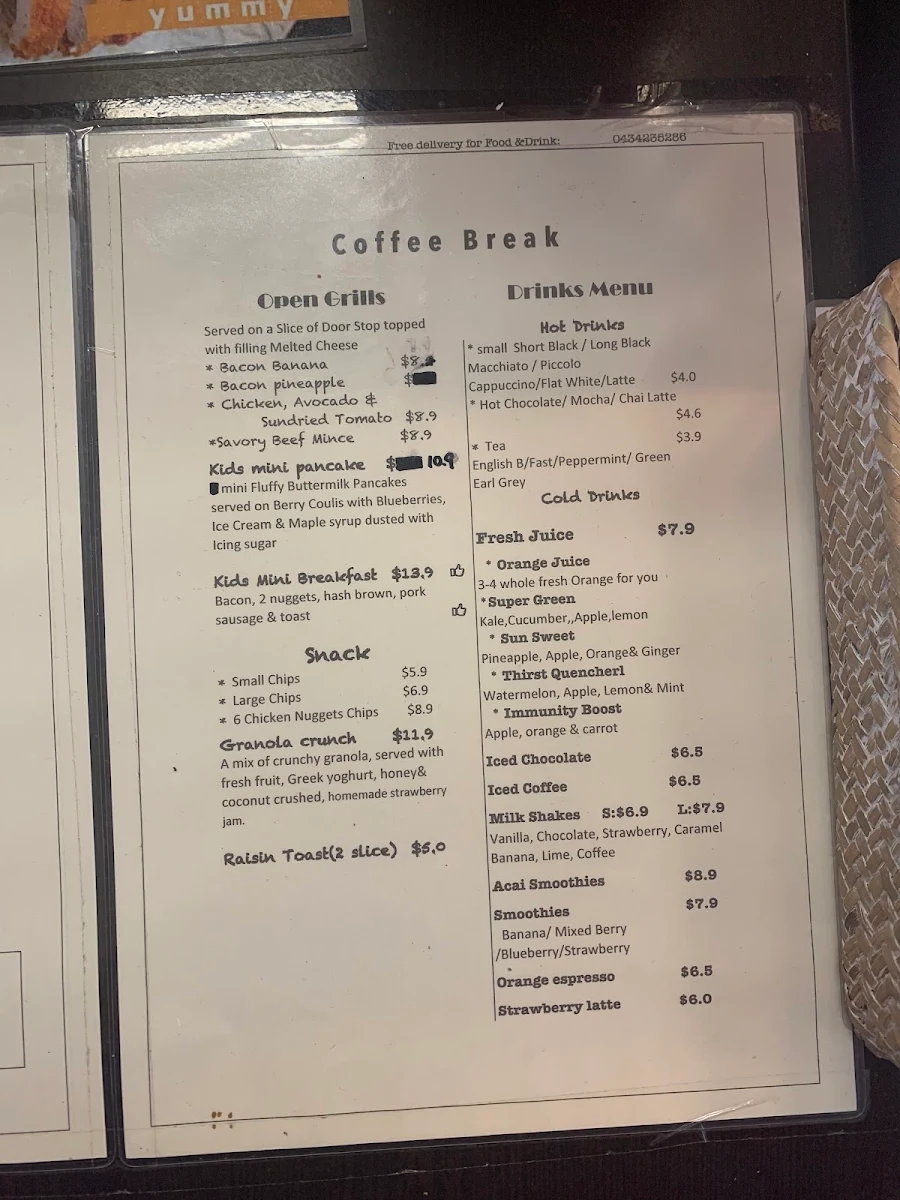 Menu, Yolo Cafe