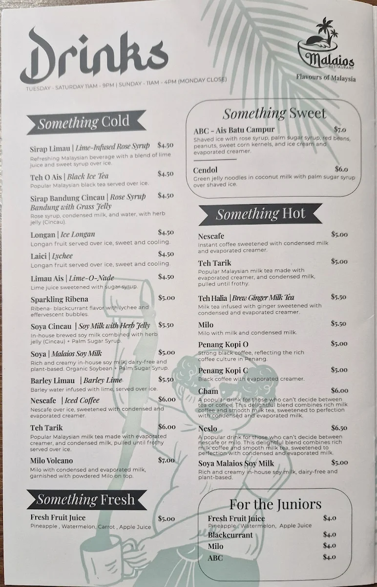 Menu, Malaios Restaurant