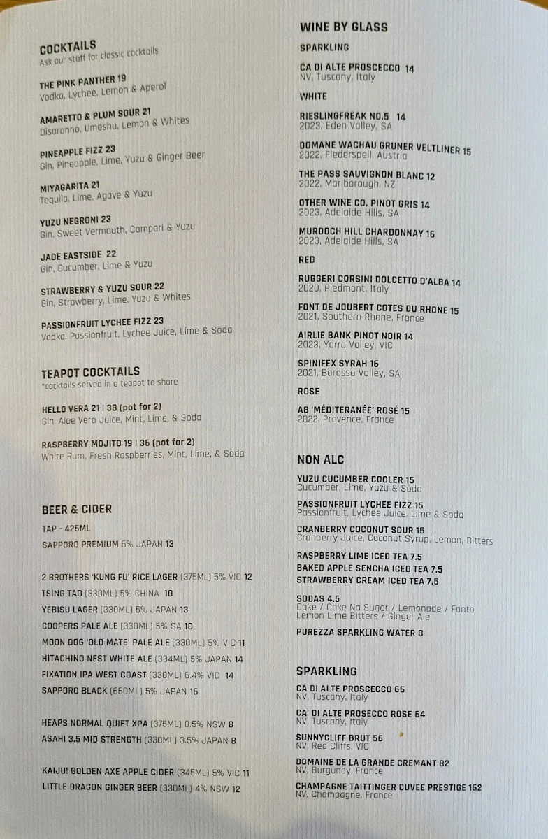 Menu, Oriental Teahouse Melbourne CBD