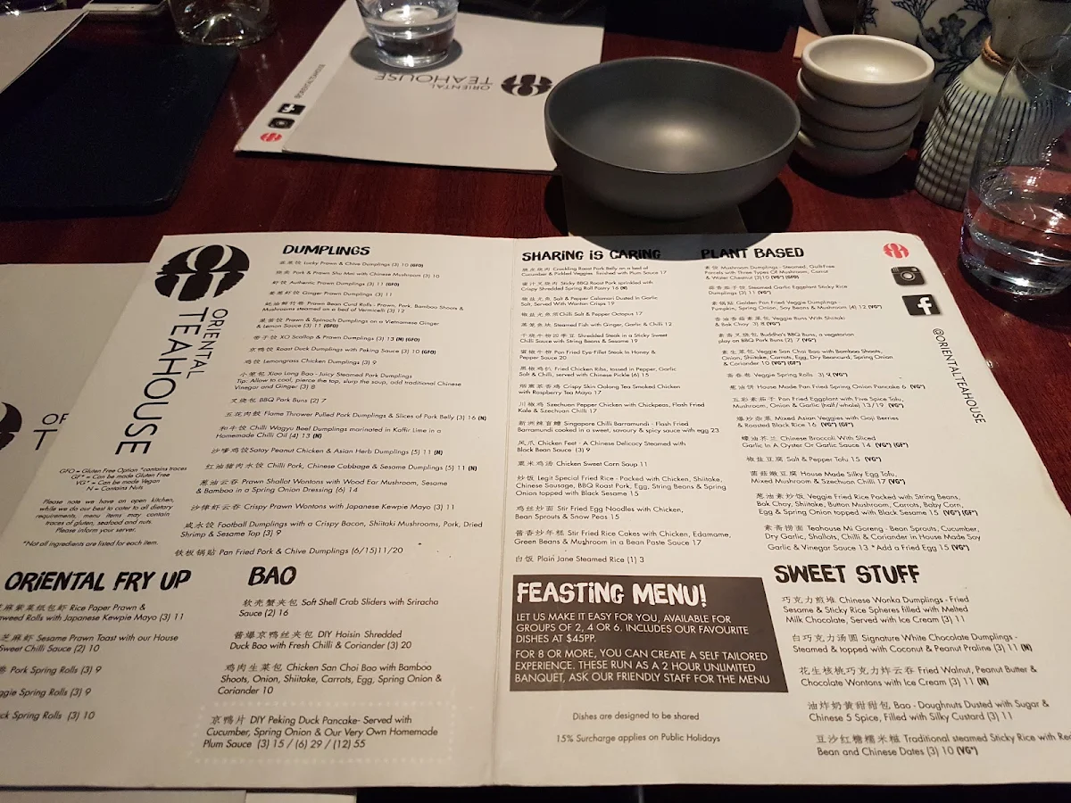 Menu, Oriental Teahouse Melbourne CBD
