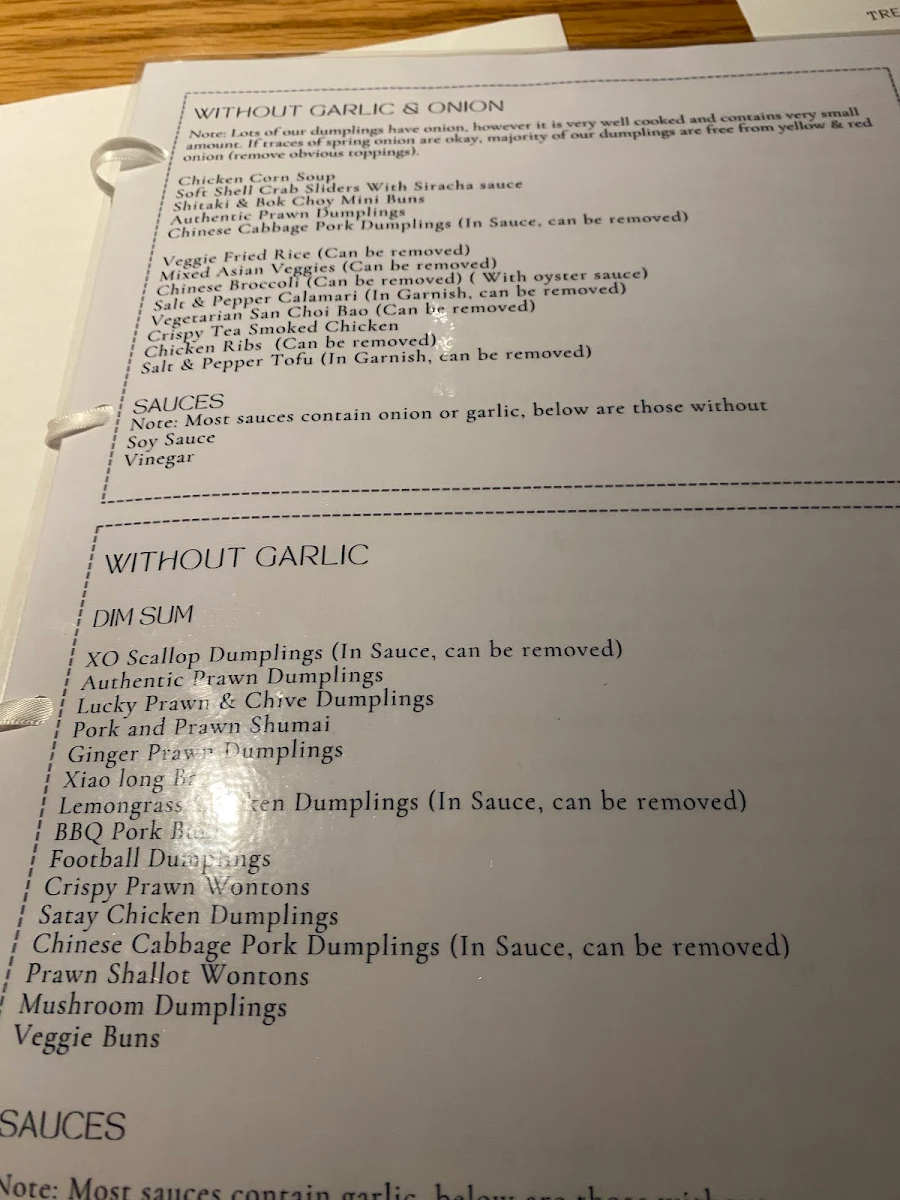 Menu, Oriental Teahouse Melbourne CBD
