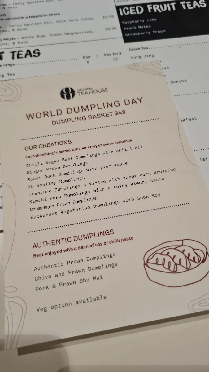 Menu, Oriental Teahouse Melbourne CBD