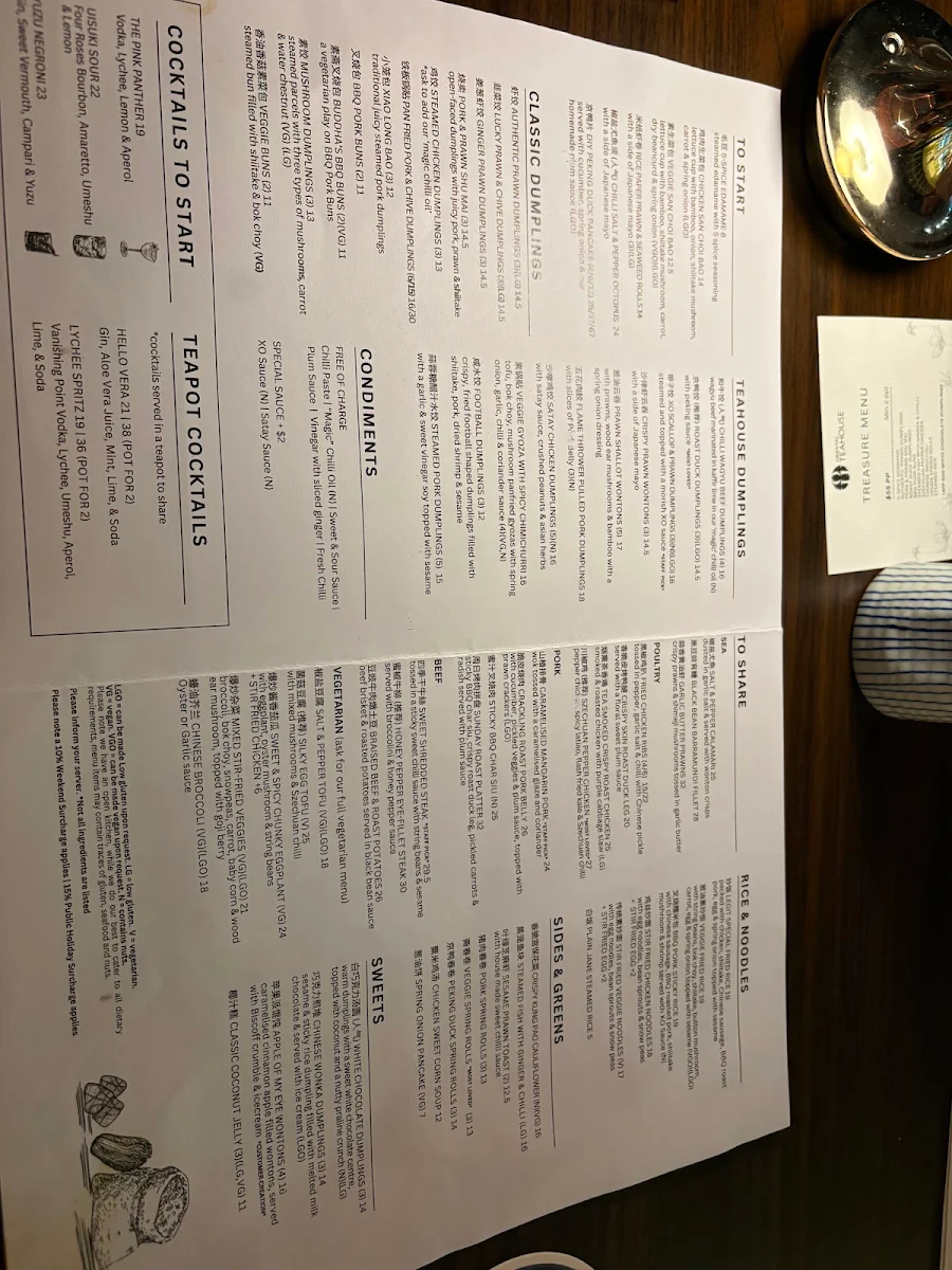 Menu, Oriental Teahouse Melbourne CBD