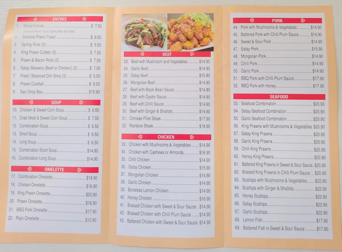 Menu, New China Dragon Restaurant