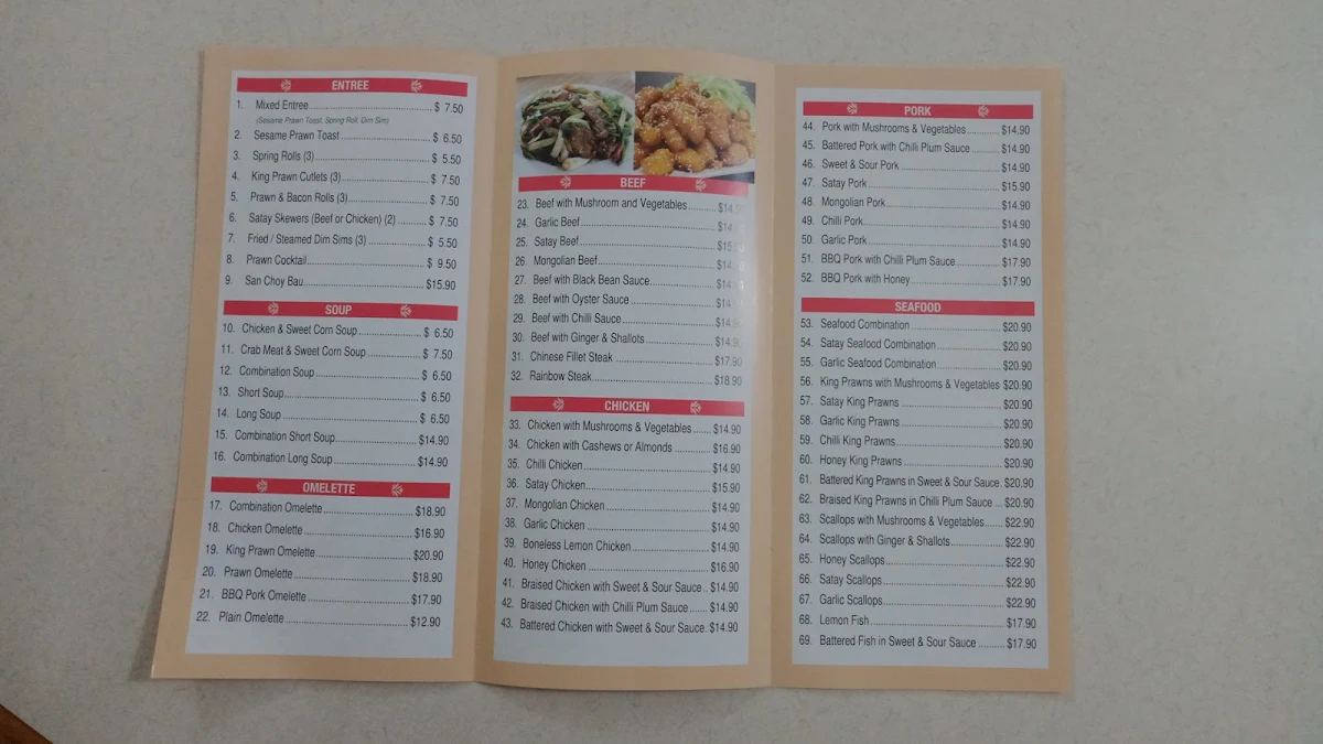 Menu, New China Dragon Restaurant