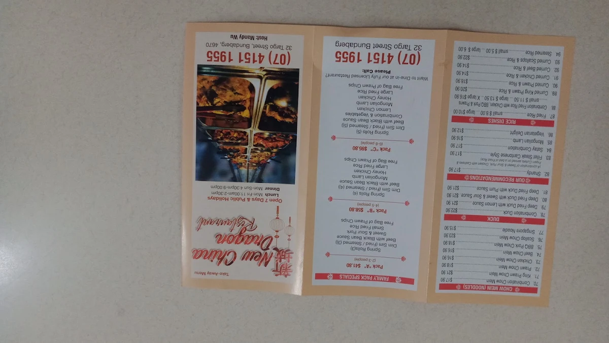 Menu, New China Dragon Restaurant