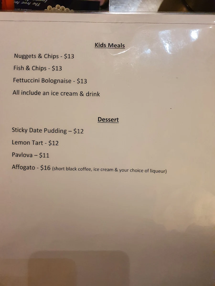 Menu, The Albion Hotel Kyneton