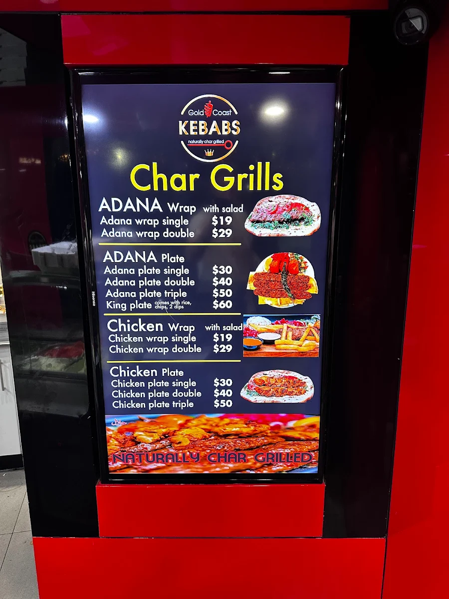 Menu, Gold Coast Kebabs