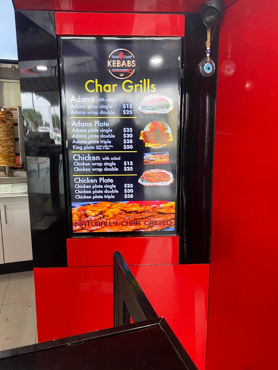 Menu, Gold Coast Kebabs