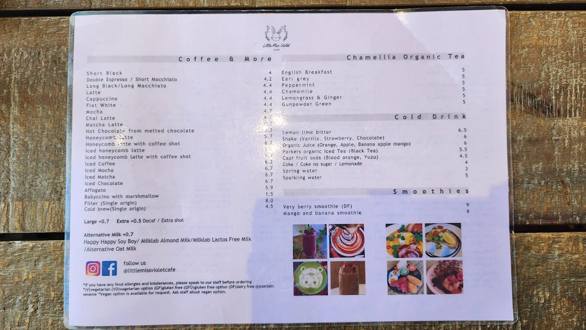 Menu, Little Miss Violet