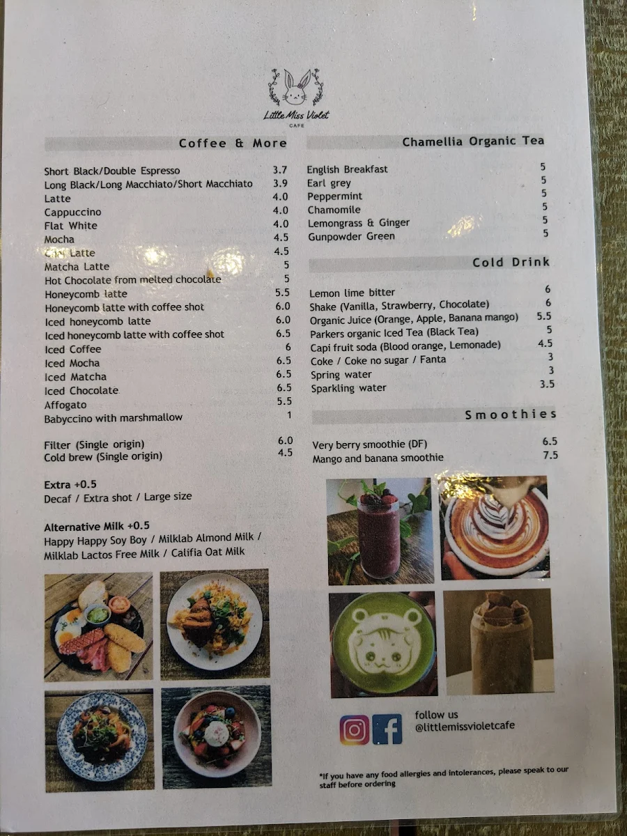 Menu, Little Miss Violet