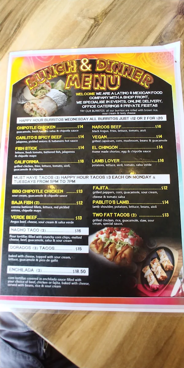 Menu, Pablo's Kitchen Catering