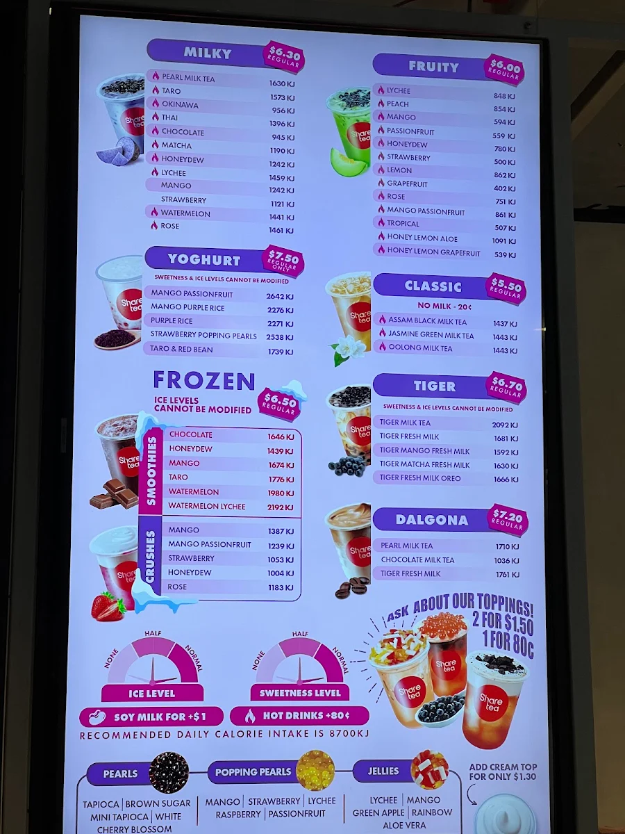 Menu, Sharetea Top Ryde